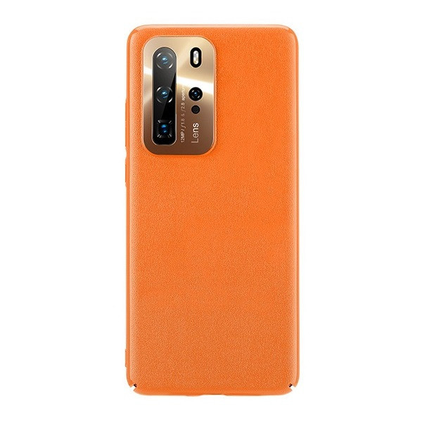 Huawei P40 Pro, plastový zadný kryt, ultratenký kovový ochranný rám fotoaparátu, kožený efekt, Joyroom Star Lord, oranžová