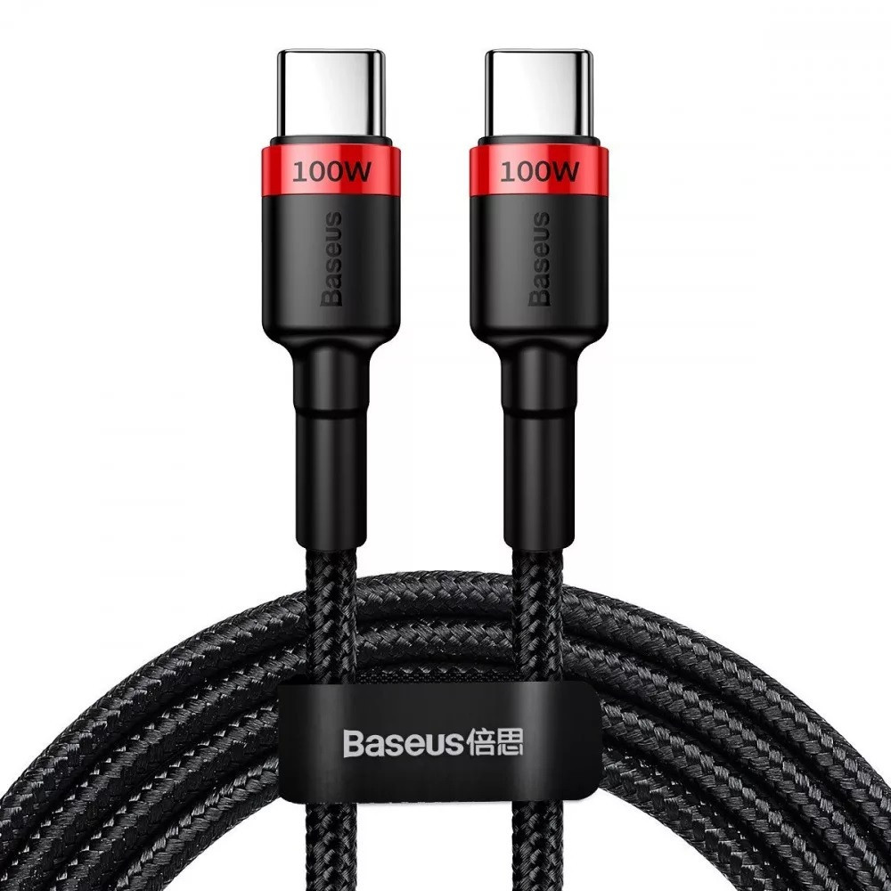 Nabíjací a dátový kábel USB Type-C, USB Type-C, 200 cm, 5000 mA, s ochranou proti otrasom, rýchle nabíjanie, PD, vzor šnúrky, Baseus Cafule CATKLF-AL91, čierna/červená