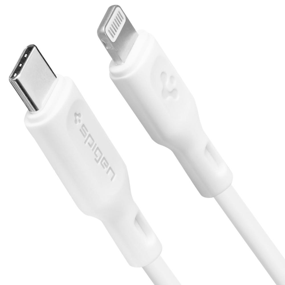Nabíjací a dátový kábel USB Type-C, Lightning, 100 cm, rýchle nabíjanie, schválený MFI, Spigen Essential C10CL, biely