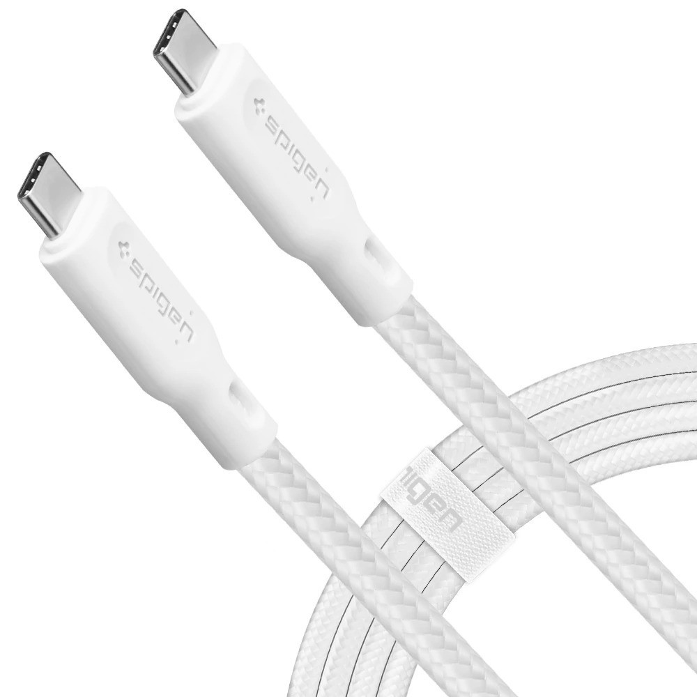 Nabíjací a dátový kábel USB Type-C, USB Type-C, 150 cm, vzor šnúrky, rýchle nabíjanie, Spigen Essential C11C1, biely