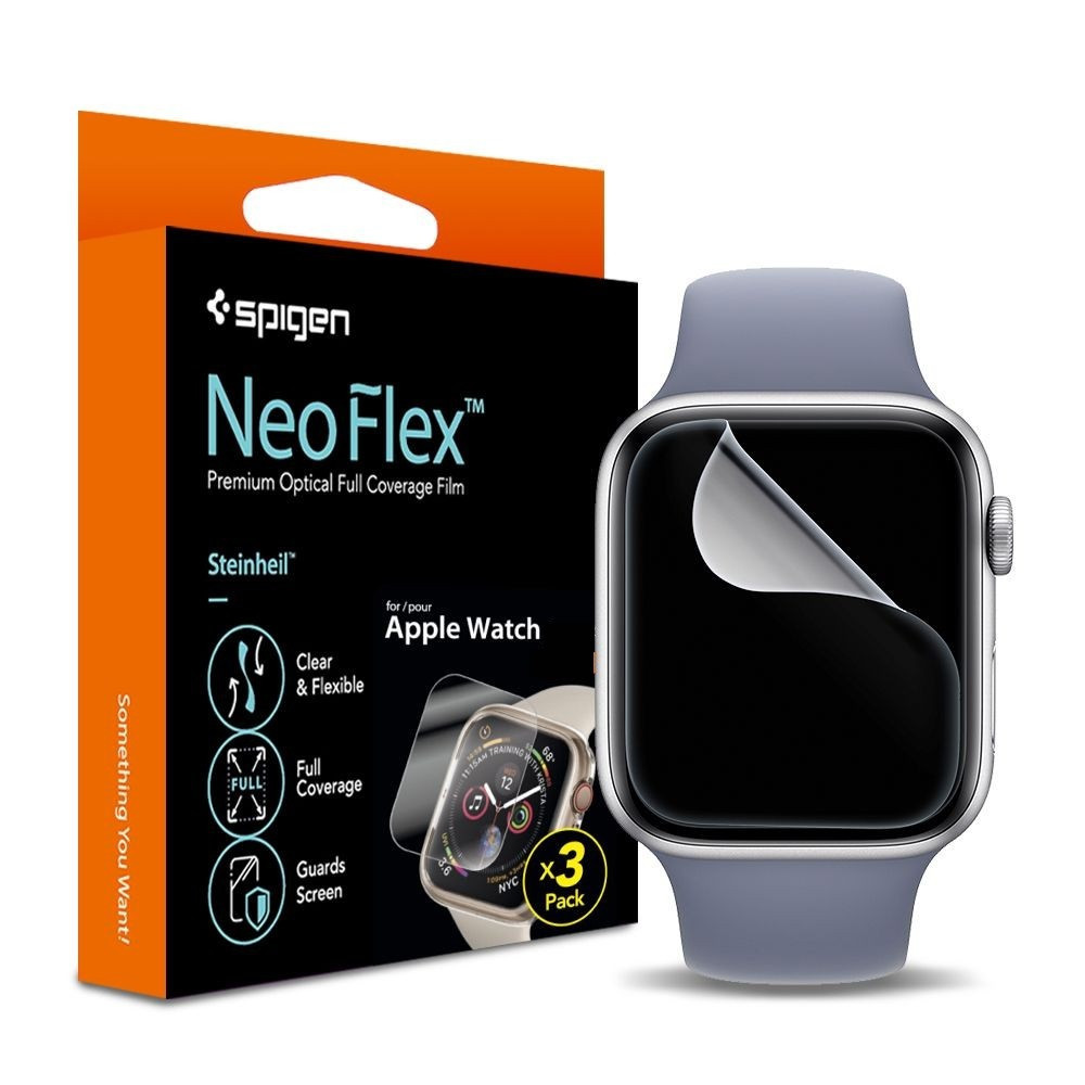 Apple Watch 4-5 (40 mm), ochranná fólia displeja (aj na zakrivenej časti!), Spigen Neo Flex HD, číra Premium, 3 kusy / balenie