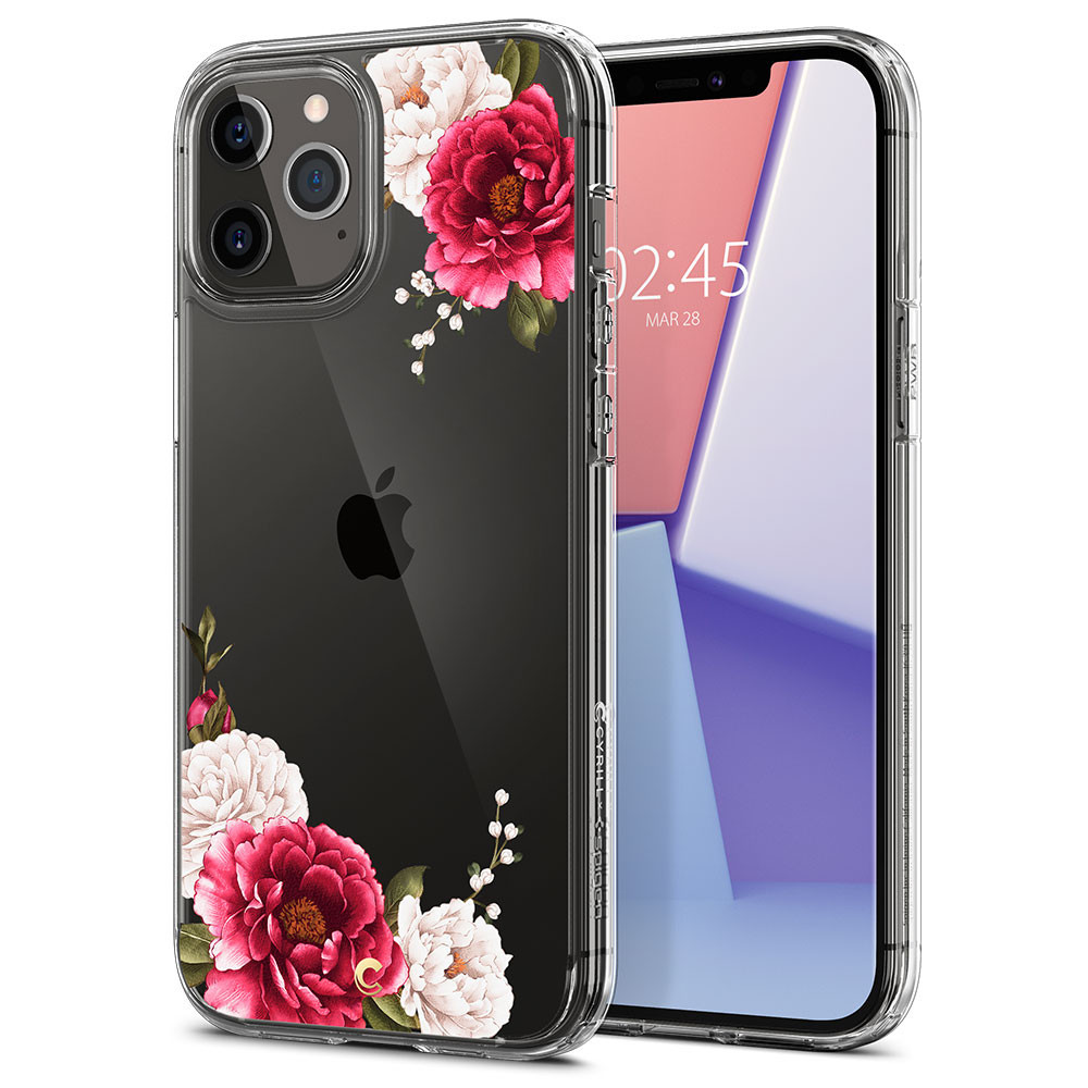 Apple iPhone 12 Pro Max, silikónové puzdro, päta so vzduchovým odpružením, vzor pivonka, Spigen Ciel Cyril Cecile, číre/farebné