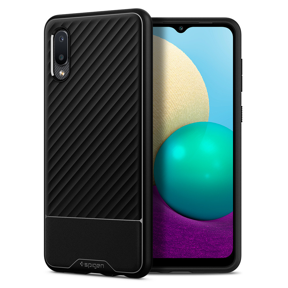 Samsung Galaxy A02 SM-A022F, silikónové puzdro, Spigen Core Armor, karbónový vzor, čierna farba