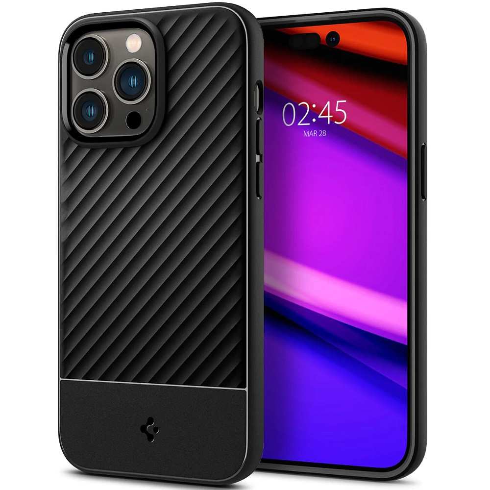 Apple iPhone 14 Pro, silikónové puzdro, Spigen Core Armor, karbónový vzor, čierna