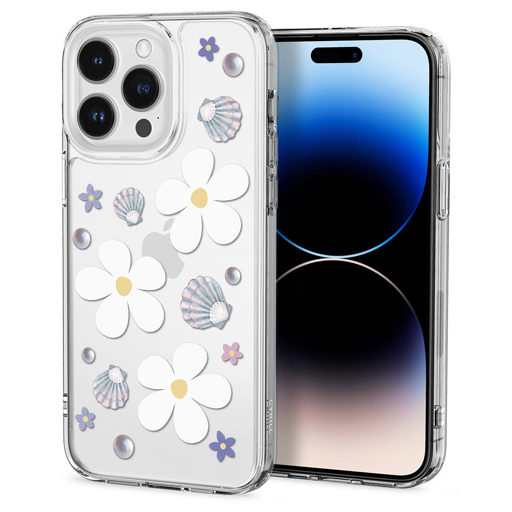 Apple iPhone 14 Pro, silikónové puzdro, päta so vzduchovým polstrovaním, vzor perleťový kvet, Spigen Ciel Cyril Cecile, priehľadné/farebné