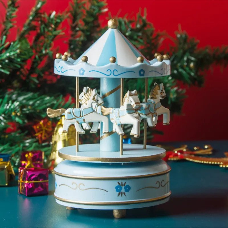 Hudobná vianočná dekorácia kolotoč modrá
