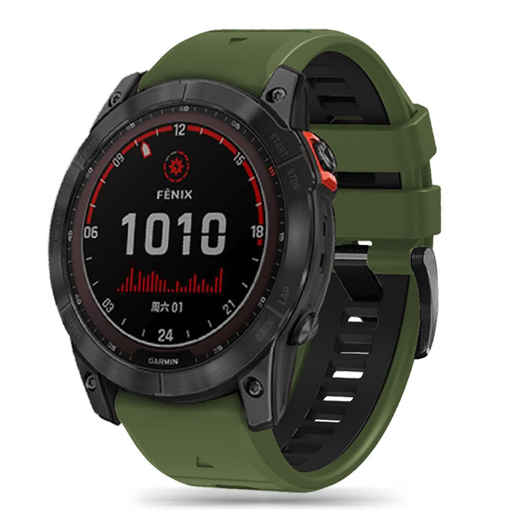 Garmin Fenix 5 / 6 / 6 Pro / 7, silikónový remienok, nastaviteľný, dvojfarebný, TP IconBand Pro, tmavozelený/čierny