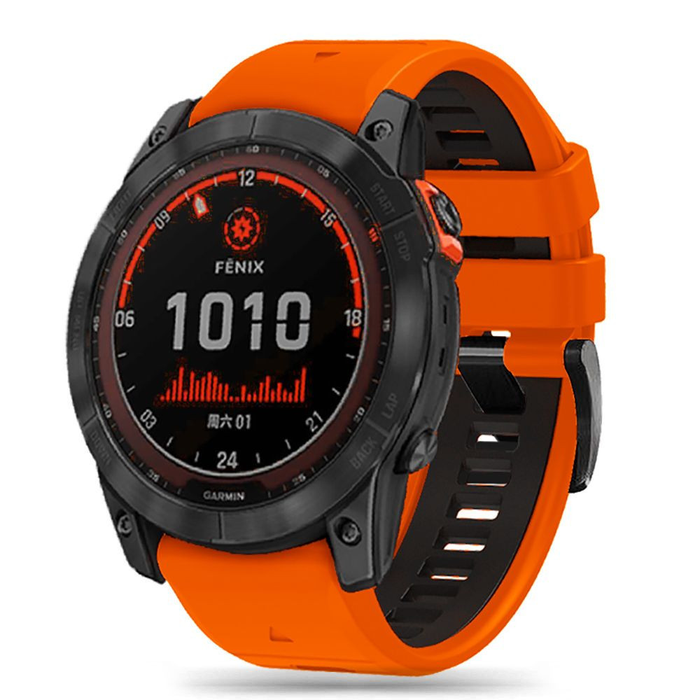 Garmin Fenix 5 / 6 / 6 Pro / 7, silikónový remienok, nastaviteľný, dvojfarebný, TP IconBand Pro, oranžová/čierna