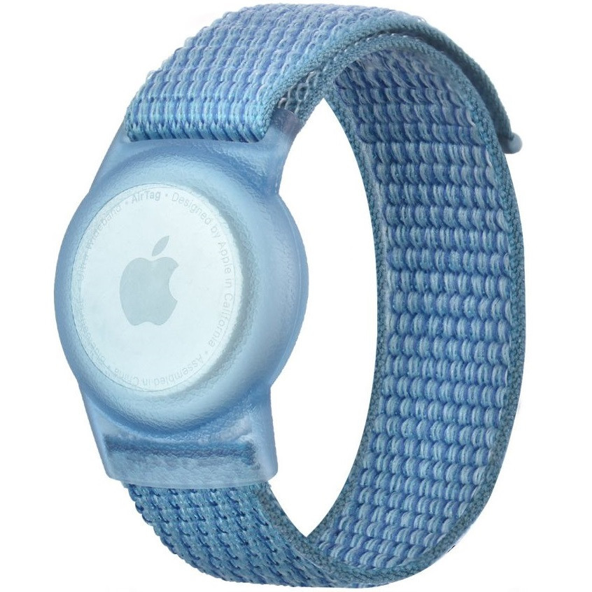Silikónové puzdro Apple AirTag + textilný remienok, nylonové, nastaviteľné, remienok na zápästie, TP Nylon, modré