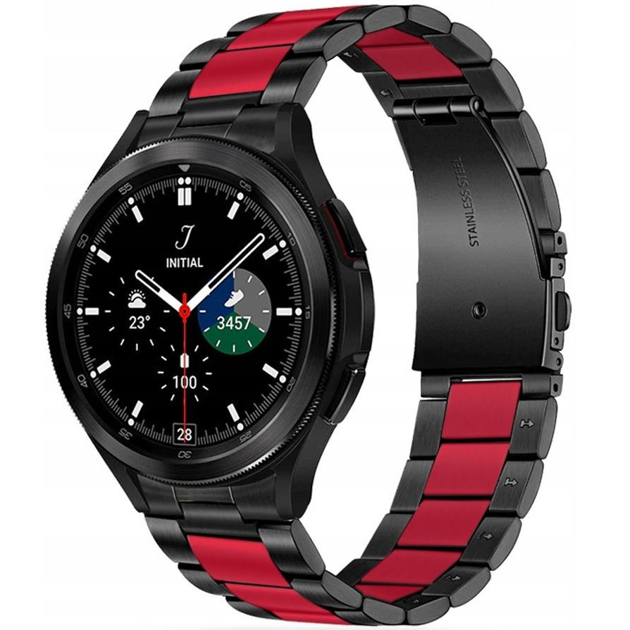 Samsung Galaxy Watch 4 / 5 / 5 Pro / 6 (40 / 44 / 45 mm) / Watch 4 Classic / 6 Classic (42 / 43 / 46 mm), kovový zadný remienok, TP Stainless, čierna/červená