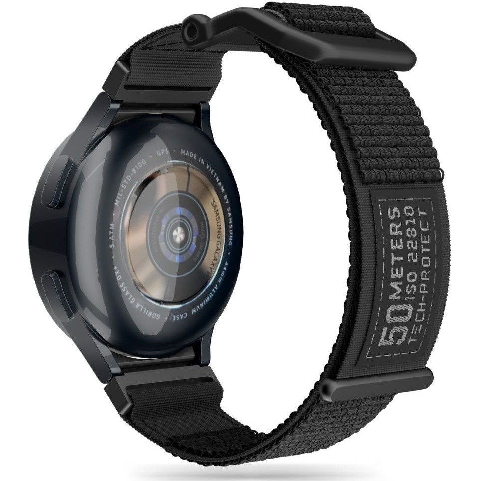 Samsung Galaxy Watch 4 / 5 / 5 Pro / 6 (40 / 44 / 45 mm) / Watch 4 Classic / 6 Classic (42 / 43 / 46 mm), textilný remienok, nylon, nastaviteľný, TP Scout, čierny