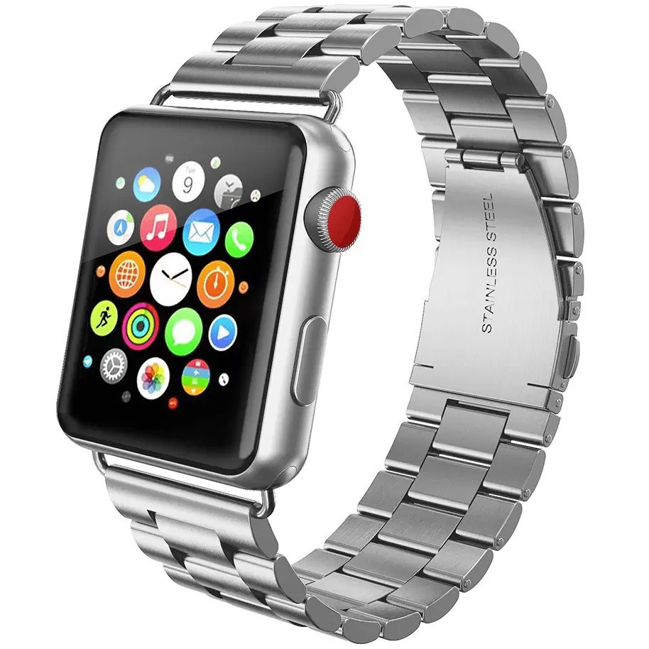 Apple Watch 4-6, SE, SE (2022) (38 / 40 mm) / Watch 7-9 (41 mm), kovový zadný remienok, nerezová oceľ, hrubý, Xprotector, strieborná