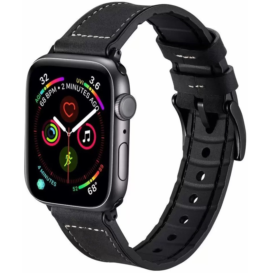 Apple Watch 4-6, SE, SE (2022) (38 / 40 mm) / Watch 7-9 (41 mm), kožený + silikónový remienok, nastaviteľný, Xprotector, čierny