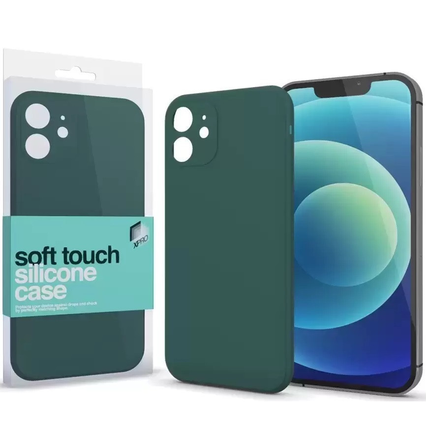 Apple iPhone 12, Silikónové puzdro, Xprotector Soft Touch Slim, tmavozelené