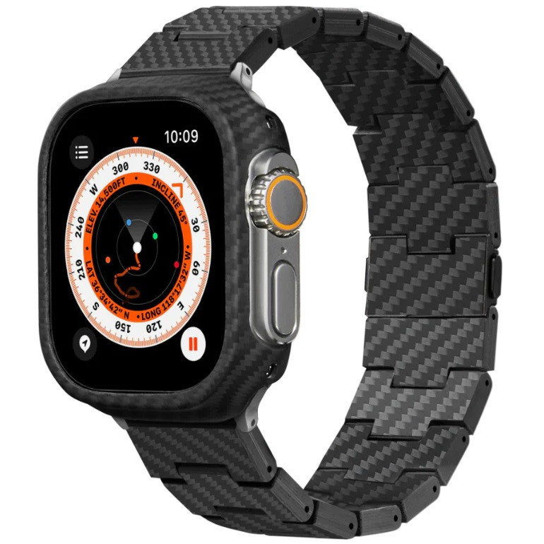 Apple Watch 1-6, SE (42/44 mm) / Watch 7-8 (45 mm) / Watch Ultra (49 mm), kovový remienok, magnetické zapínanie, karbónový vzor, Pitaka Carbon Fiber Watch Band Classic, čierna