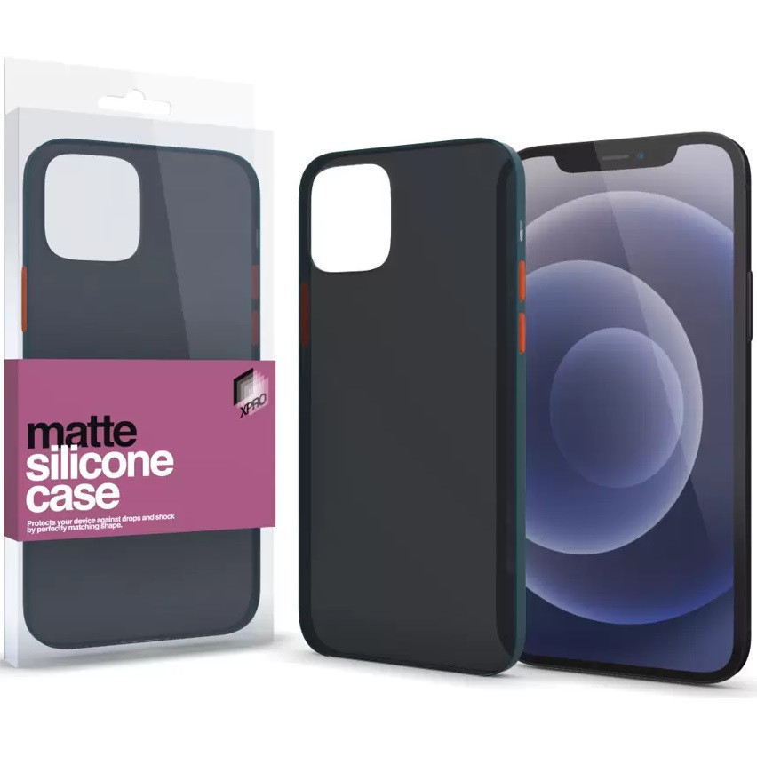 Apple iPhone 13 Pro Max, Silikónové puzdro s farebnými tlačidlami, Xprotector Matte, priesvitné/tmavozelené