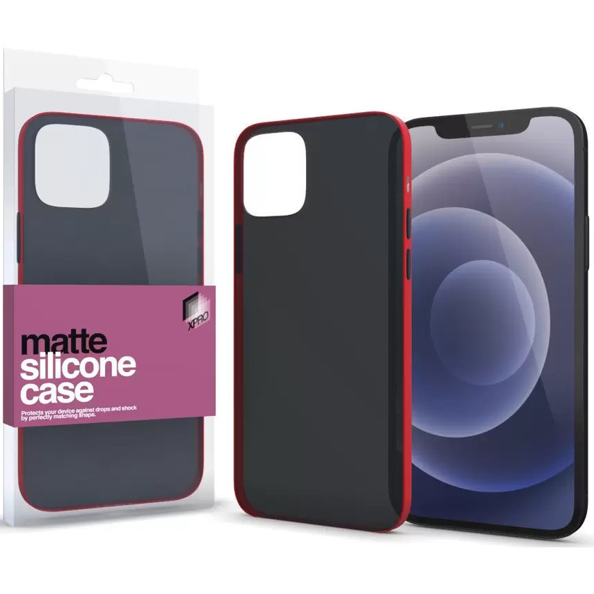 Apple iPhone 14, Silikónové puzdro s farebnými tlačidlami, Xprotector Matte, priesvitné/červené