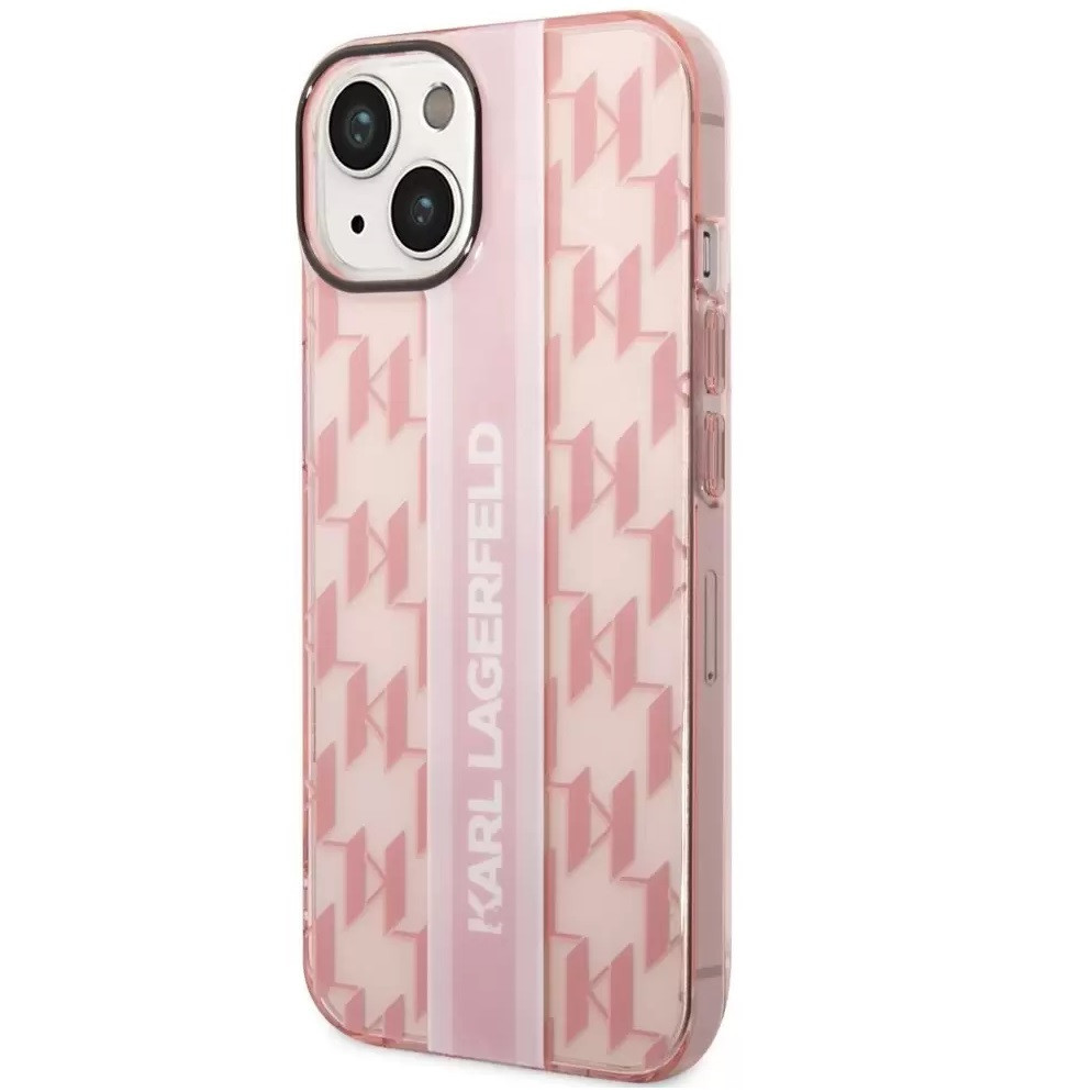 Apple iPhone 14 Plus, Plastový zadný kryt, vzor Monogram, Karl Lagerfeld Mono Vertical Stripe, ružový