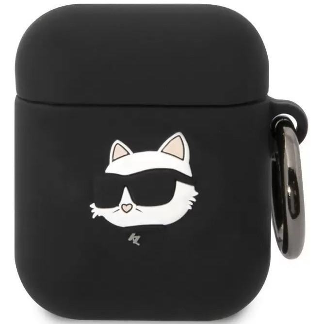 Držiak na nabíjačku slúchadiel Bluetooth, silikónový, karabínka, slnečné okuliare so vzorom mačičky, kompatibilný s Apple AirPods, AirPods 2, Karl Lagerfeld 3D Logo NFT Choupette Head,