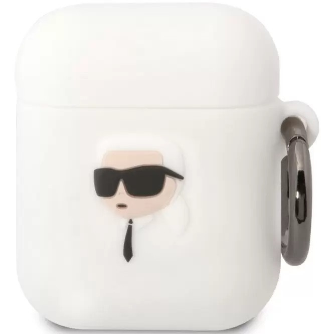 Držiak na nabíjačku slúchadiel Bluetooth, silikónový, karabínka, vzor dievčaťa so slnečnými okuliarmi, kompatibilný s Apple AirPods, AirPods 2, Karl Lagerfeld 3D logo NFT Choupette