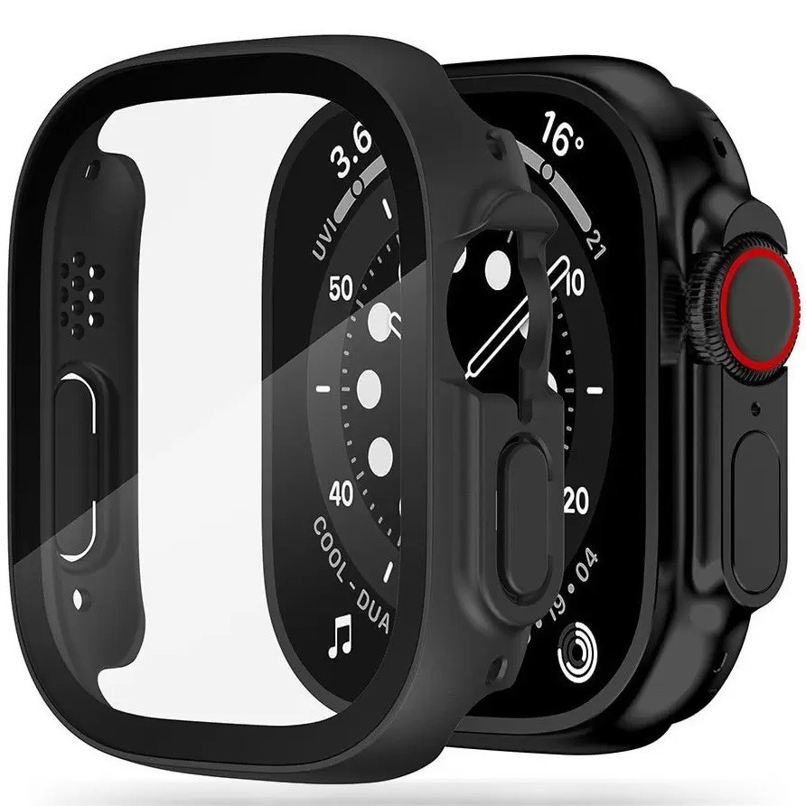 Apple Watch Ultra (49 mm), plastové ochranné puzdro s ochranným sklom na displej, bez remienka, TP Defense360, čierne