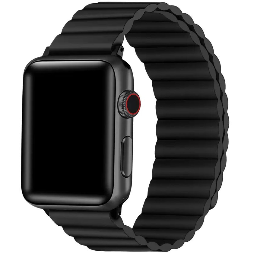 Apple Watch 4-6, SE, SE (2022) (38 / 40 mm) / Watch 7-9 (41 mm), silikónový remienok, magnetické zapínanie, 3D vzor, Xprotector, čierna