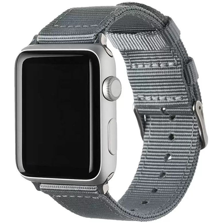 Apple Watch 4-6, SE, SE (2022) (38 / 40 mm) / Watch 7-9 (41 mm), plastový remienok, tkaný, nastaviteľný, držiak na tkaný remienok, Xprotector, sivá