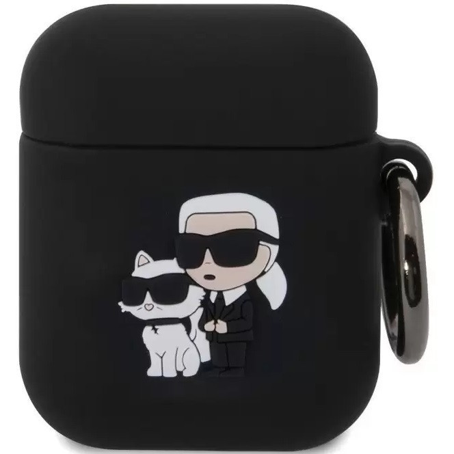 Nabíjací držiak na slúchadlá Bluetooth, silikónový, karabínka, vzor dievčaťa so slnečnými okuliarmi a mačičky, kompatibilný s Apple AirPods, AirPods 2, Karl Lagerfeld 3D Logo NFT Choupette,