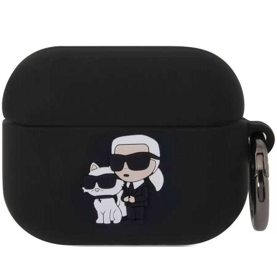 Nabíjací držiak na slúchadlá Bluetooth, silikónový, karabínka, vzor dievčaťa so slnečnými okuliarmi a mačičky, kompatibilný s Apple AirPods Pro, Karl Lagerfeld 3D logo NFT Choupette,